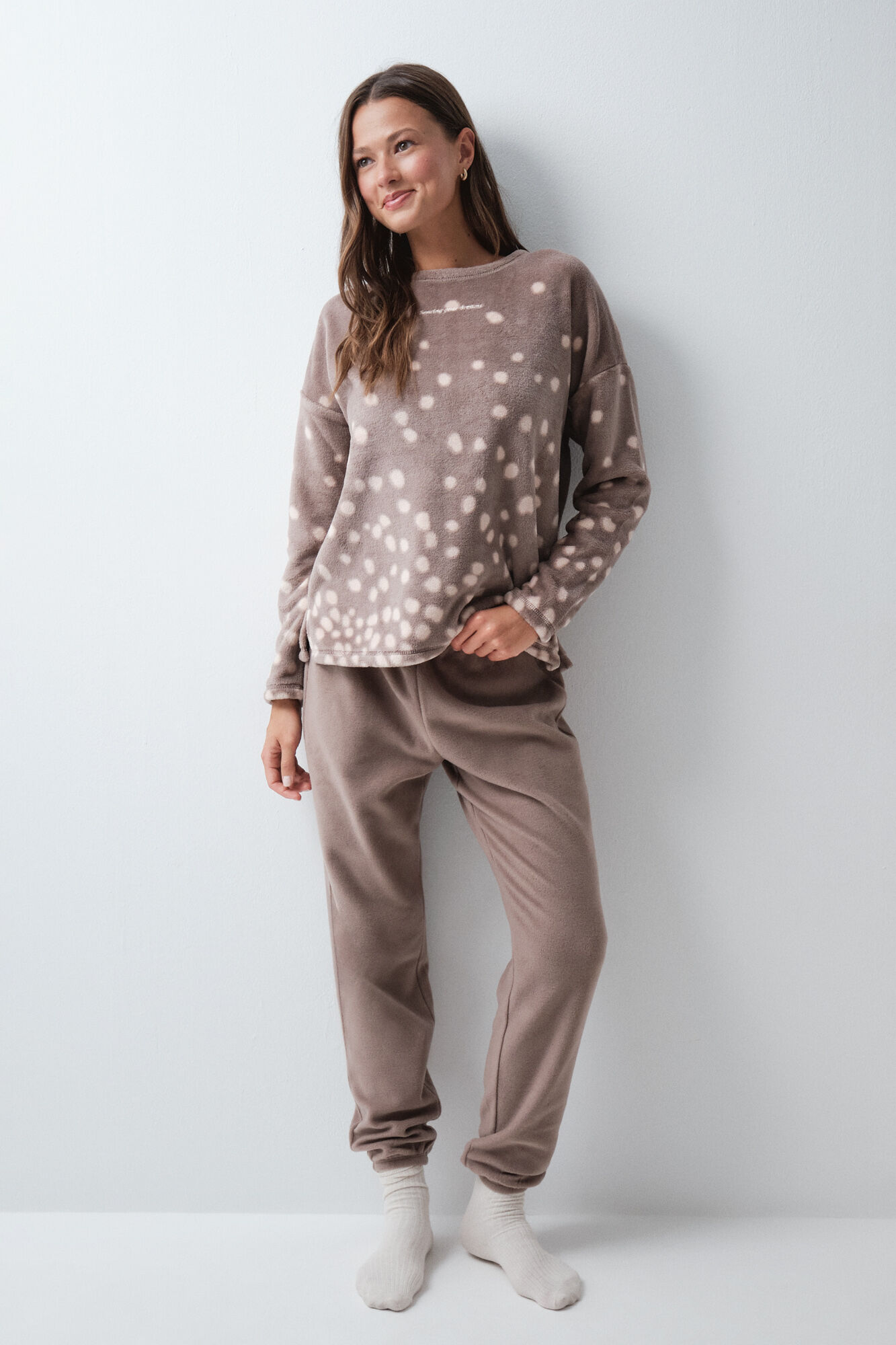 Women'secret Brown fleece long pyjamas