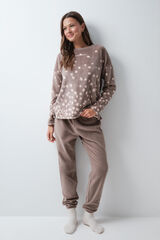 Women'secret Brown fleece long pyjamas nude
