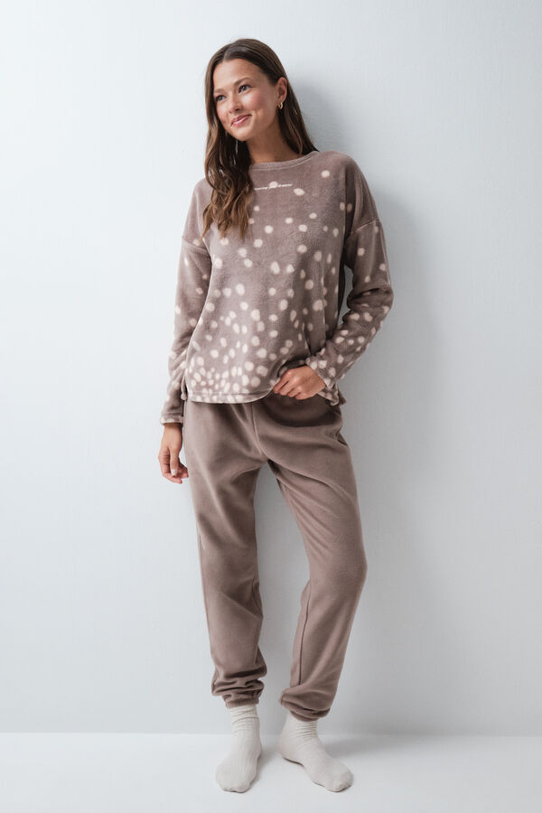Women'secret Brown fleece long pyjamas nude