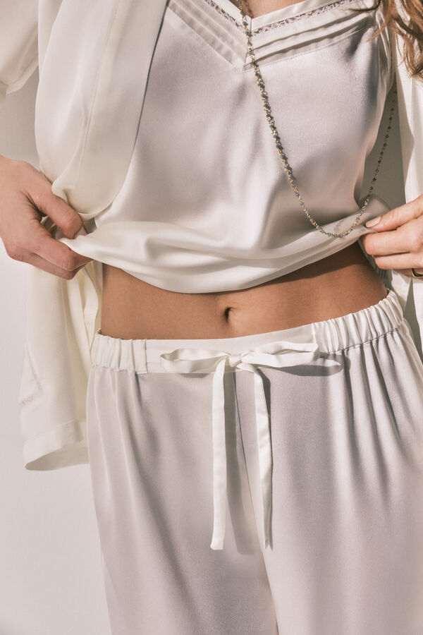 Women'secret Long pyjama and satin robe set in White beige