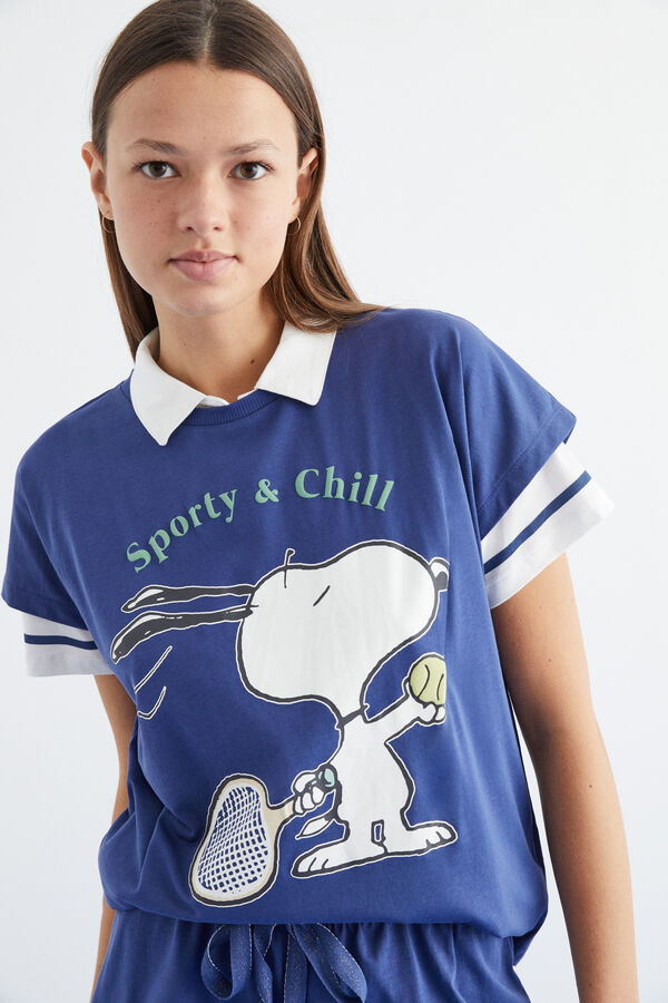 Womensecret Kék, Snoopy-mintás, 100% pamut, rövid pizsama kék