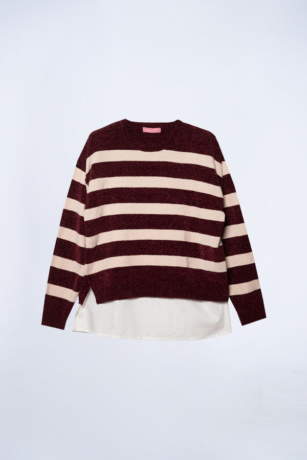 Ohma! Striped breastfeeding jumper with faux shirt red