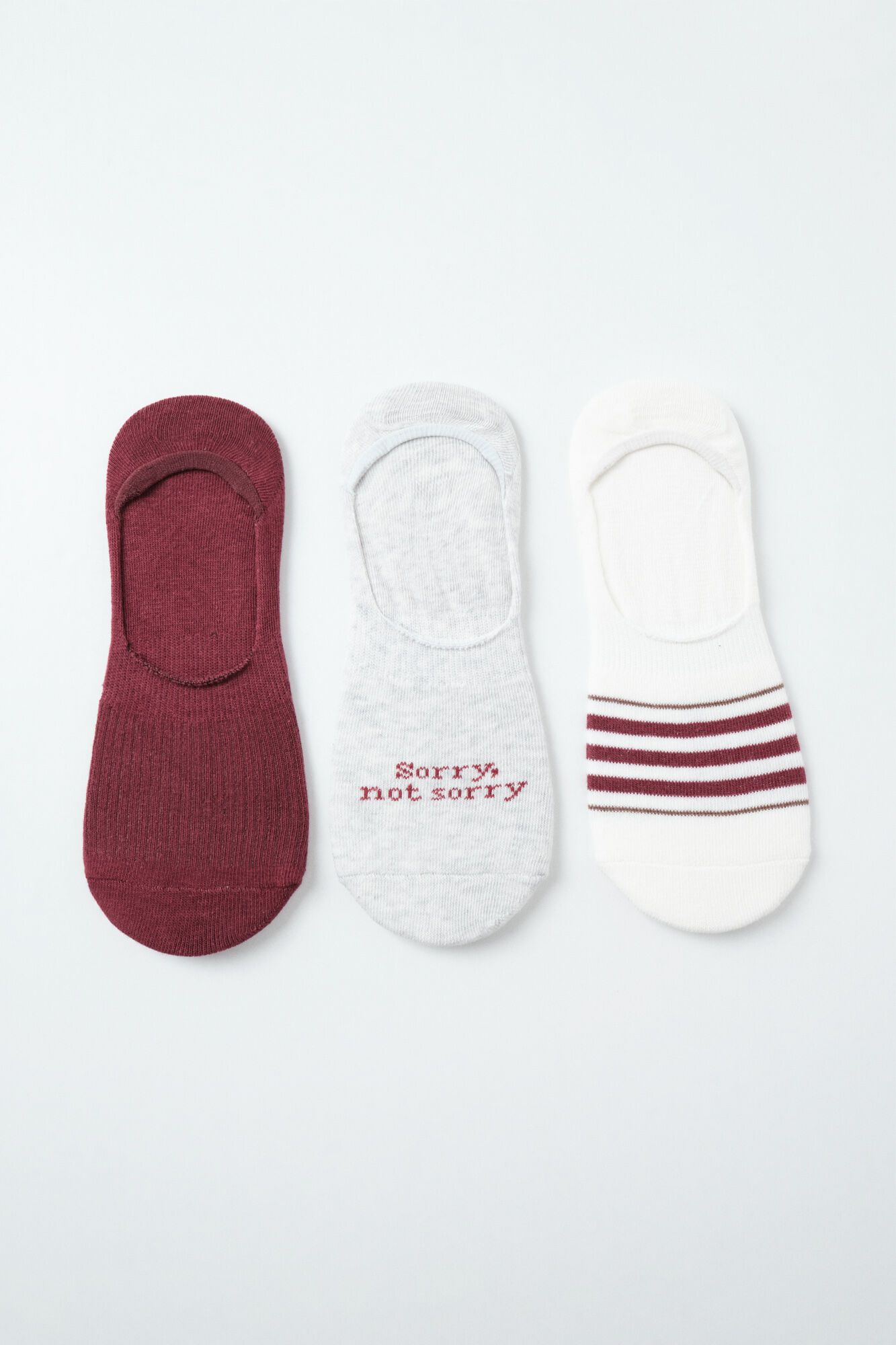 Women'secret Burgundy and grey print 3-pack no-show socks