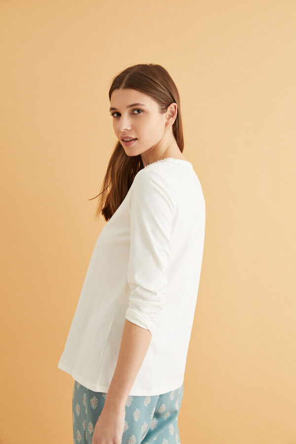 Womensecret 100% cotton long-sleeved top beige