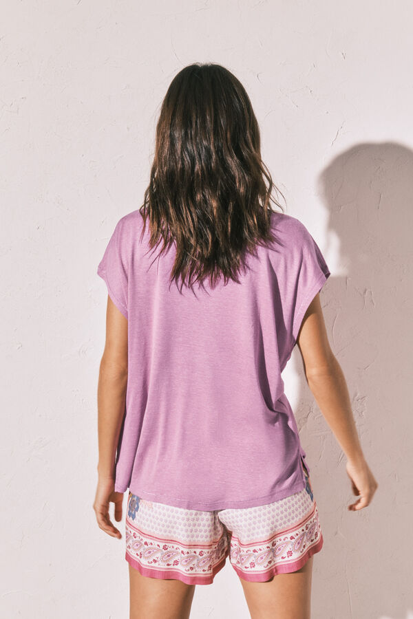 Women'secret Lilac viscose linen short T-shirt pink