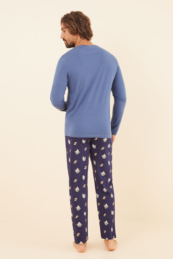 Womensecret Men's long 100% cotton Tom and Jerry pyjamas blue