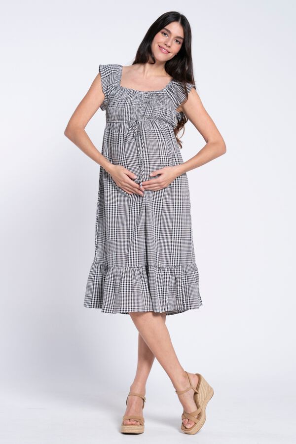 Ohma Gingham smocked dress white