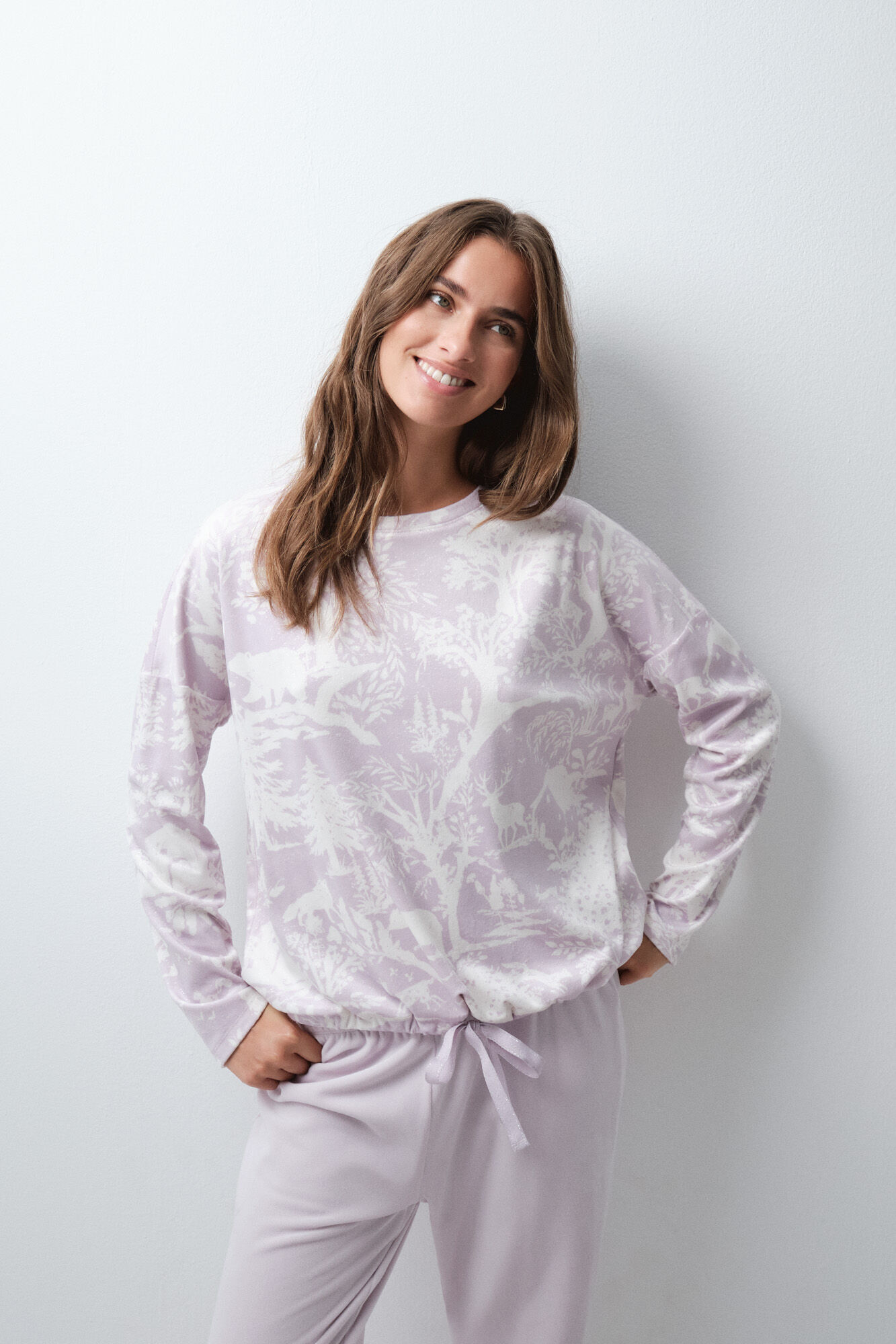 Women'secret Mauve velvet long pyjamas