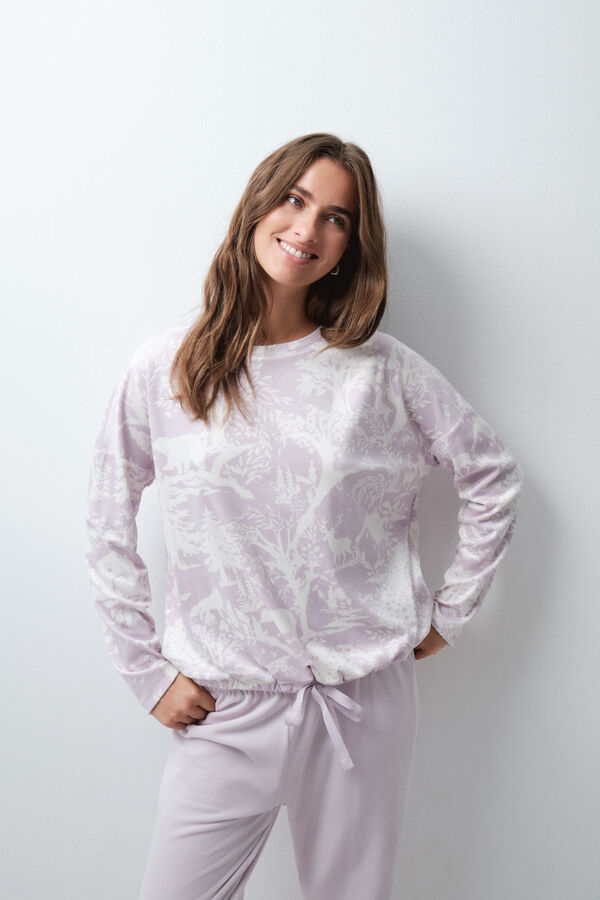 Women'secret Mauve velvet long pyjamas pink