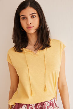 Womensecret Žuta majica sa slub teksturom Žuta