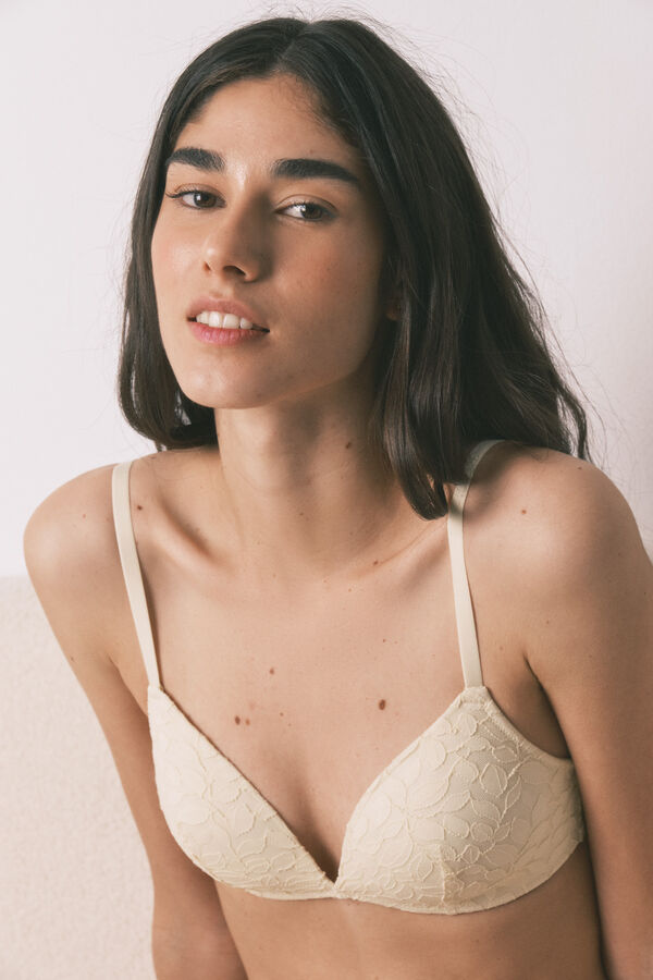 Women'secret Beige lace CHARMING padded triangle bra nude