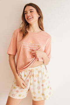 Womensecret 100% pamut, rövidnadrágos, napmintás pizsama rózsaszín