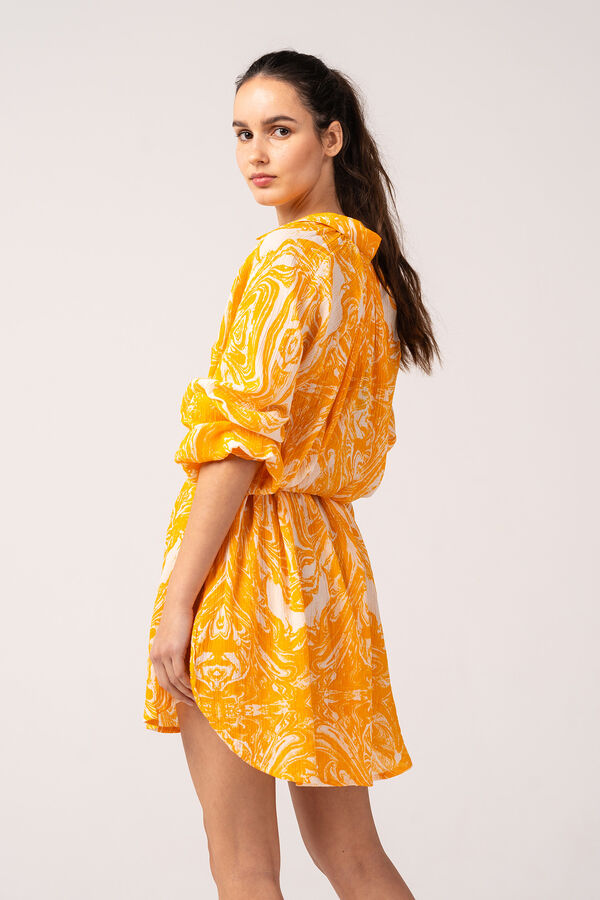Womensecret Women's cotton beach dress with abstract print in orange rouge