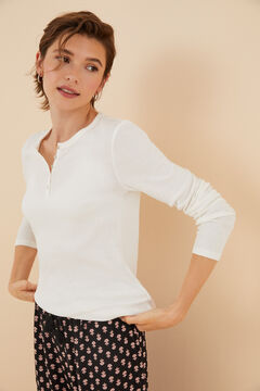 Womensecret T-shirt manches longues blanc 100 % coton beige