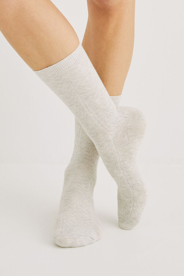 Calcetines largos de algodón con puntos grises, Accesorios para mujer