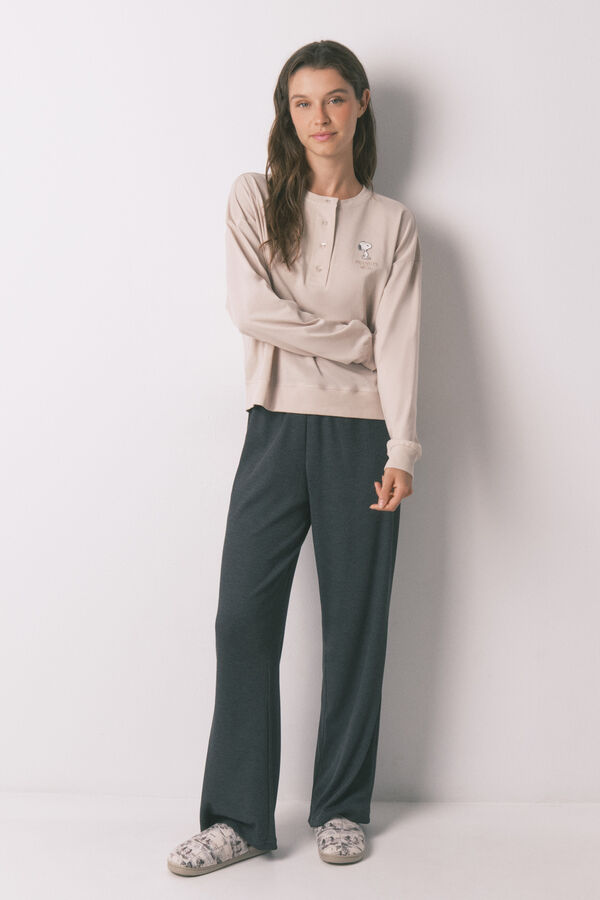 Women'secret 100% cotton beige Snoopy long pyjamas nude