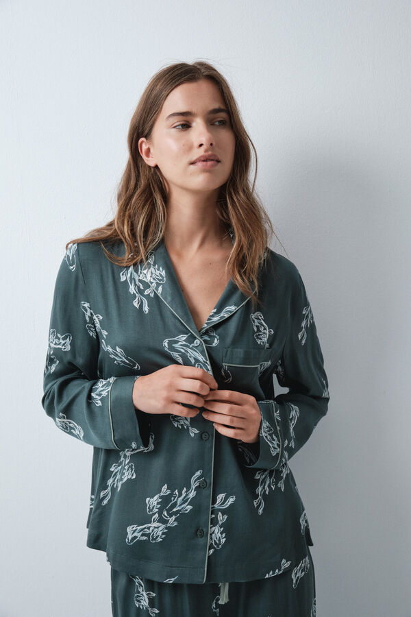 Women'secret Pyjama long chemise vert poissons vert