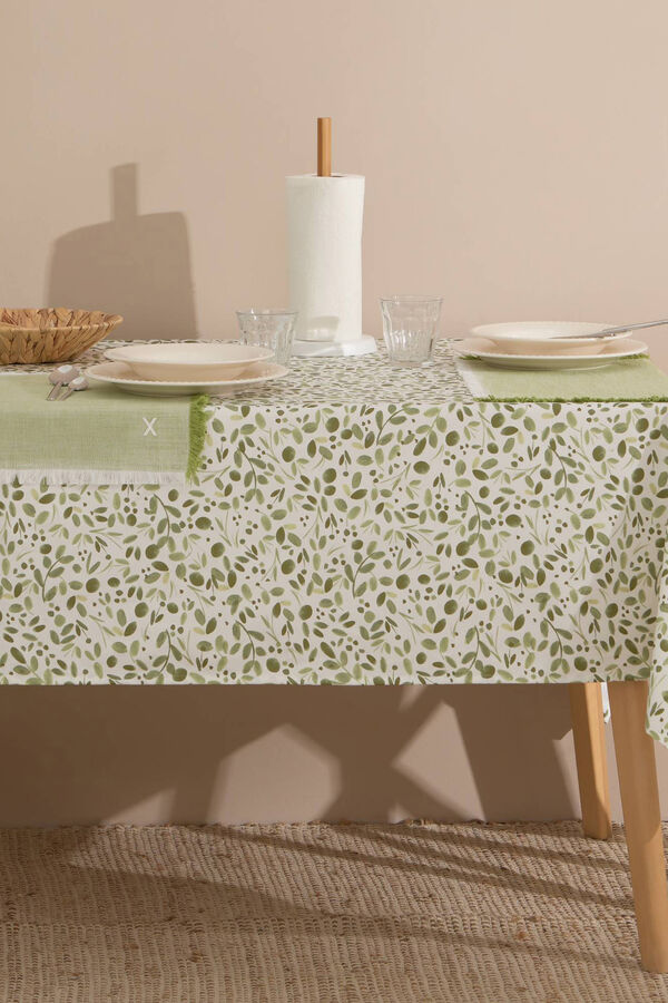 Textura Leaf print stain-resistant tablecloth 160 x 250 cm. green