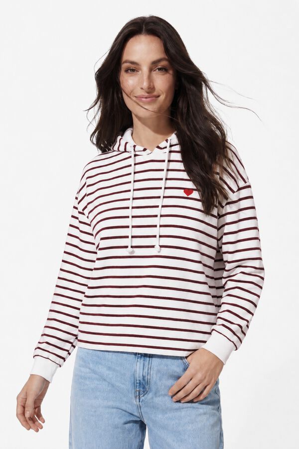 Pieces Striped embroidered sweatshirt white