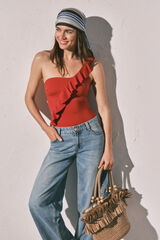 Women'secret Maillot de bain modelant &agrave; volant asym&eacute;trique orange rouge