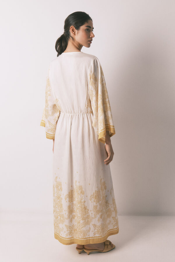 Women'secret Robe caftan jacquard fleurs beige