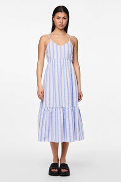 Womensecret 100% Cotton midi dress. With V-neck and straps. blue