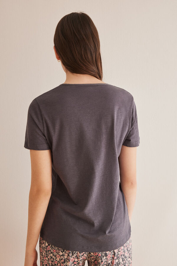 Womensecret Camiseta evasé 100% algodón gris manga corta gris