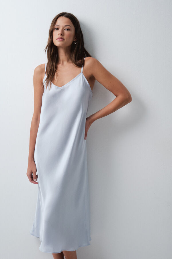 Women'secret Blue satin-finish long nightgown blue