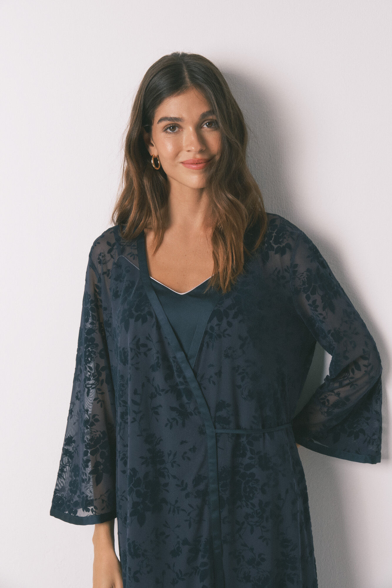 Women'secret Long loose blue satin robe