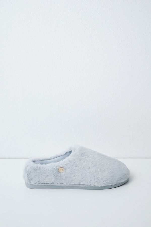 Women'secret Blue faux fur slippers blue