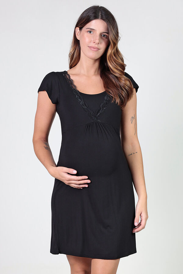 Womensecret Nachthemd Maternity Stillen mit Spitze Schwarz
