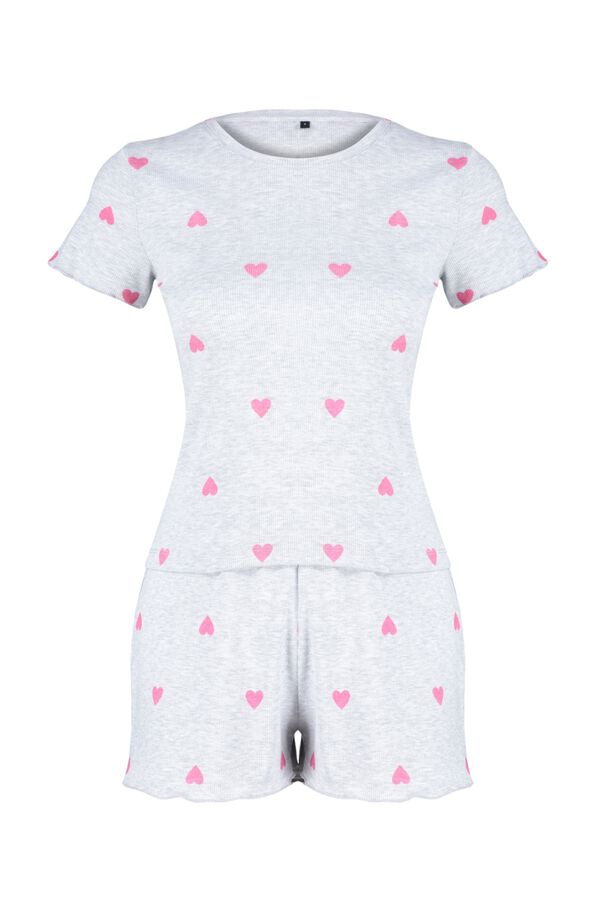 Trendyol Conjunto de pijama corto corazones gris