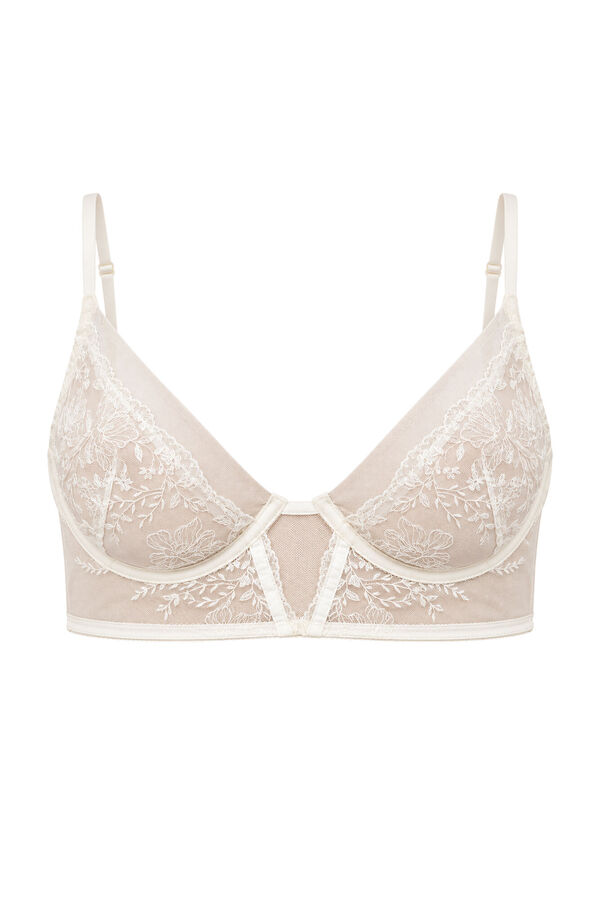 Women'secret Sujetador cl&aacute;sico tul y encaje blanco PRETTY marfil