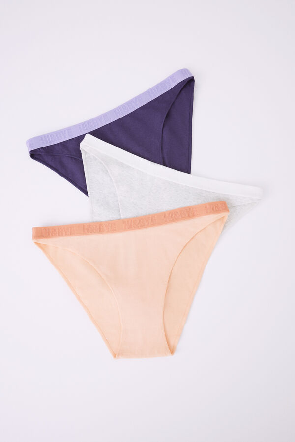 Womensecret Lot 3 culottes classiques coton orange, gris et violet 