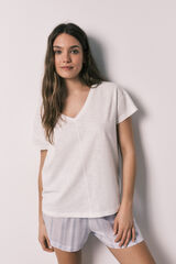 Women'secret Striped cotton and viscose short pyjamas beige