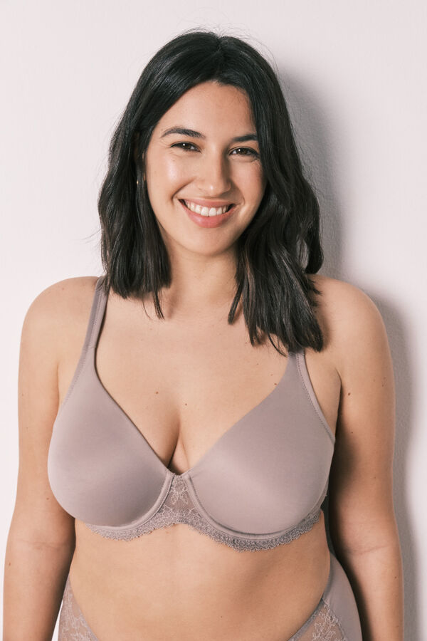 Women'secret Sujetador reductor microfibra y encaje beige REAL nude