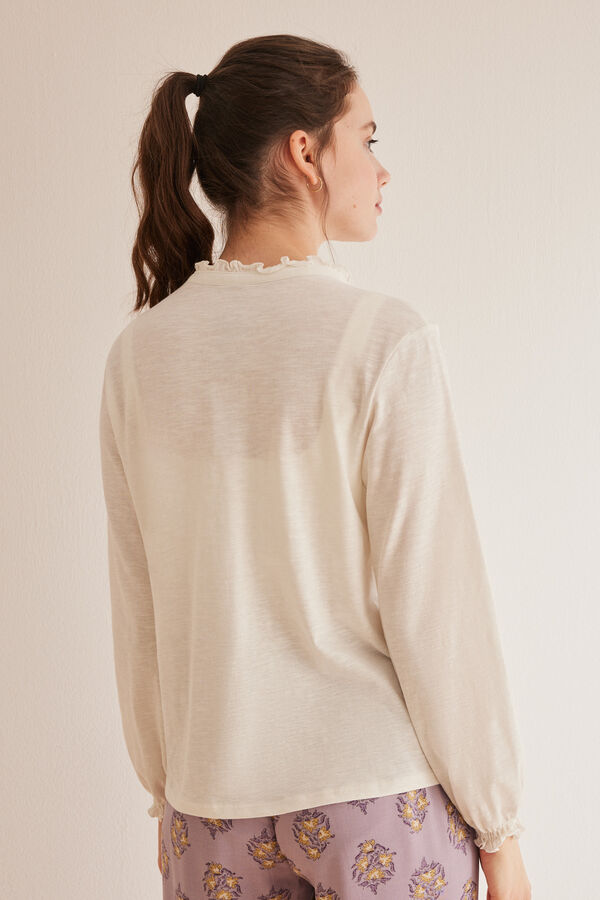 Womensecret T-shirt manches longues vertes décolleté en V 100 % coton beige