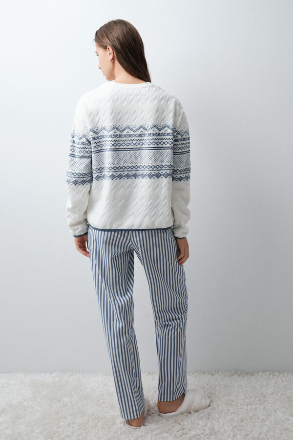 Women'secret Pyjama long polaire &agrave; rayures bleu bleu