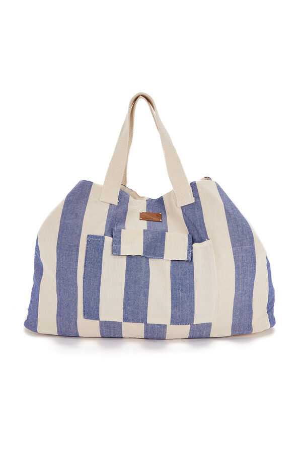 Womensecret Beach bag with blue striped print Blau