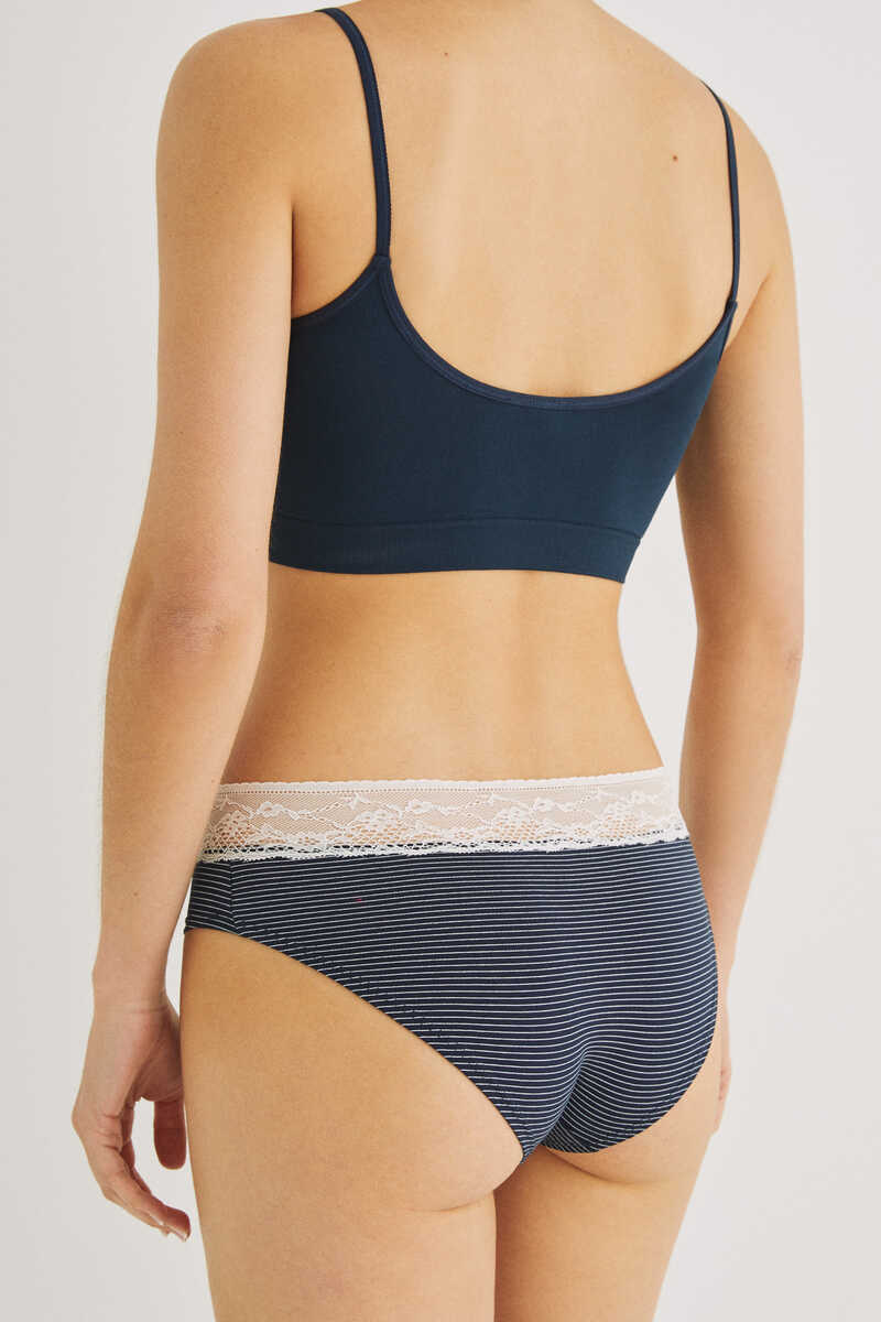 Womensecret Blue cotton and lace wide side panty blue