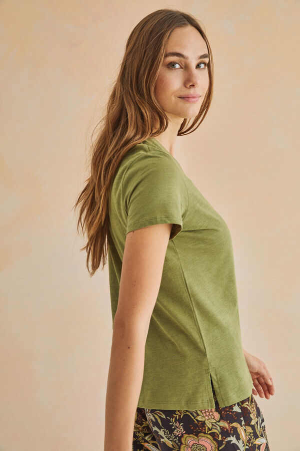 Womensecret Green 100% cotton T-shirt beige