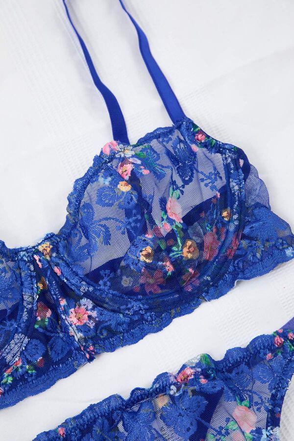 Trendyol Floral tulle knit underwear set blue