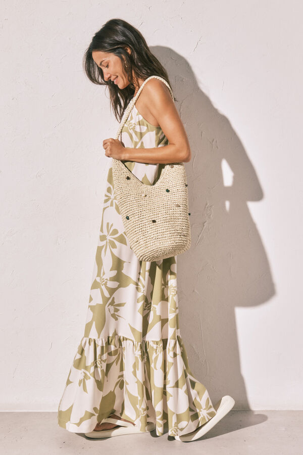 Women'secret Floral strap long dress green