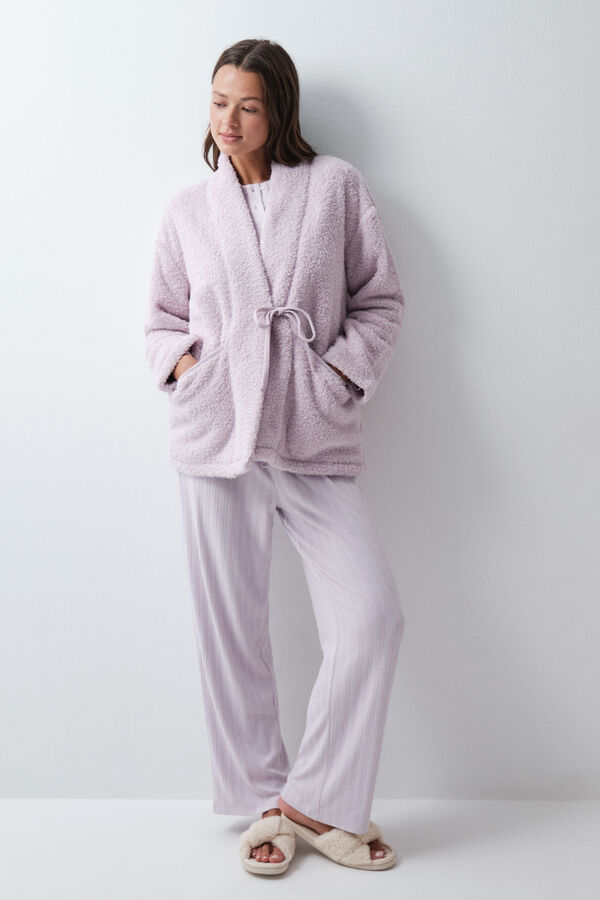 Women'secret Robe de chambre crois&eacute;e mi-longue &agrave; nouer rose
