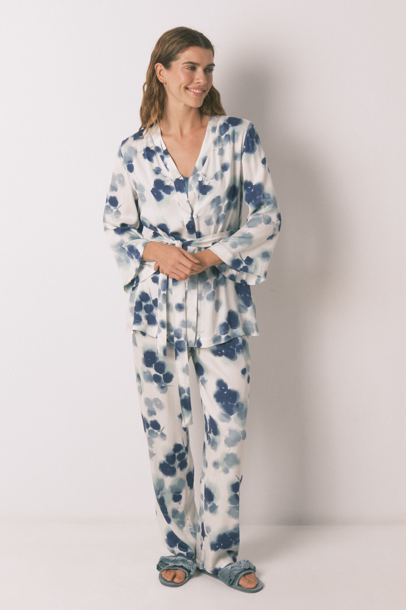 Women'secret Set pijama sat&eacute;n floral verde
