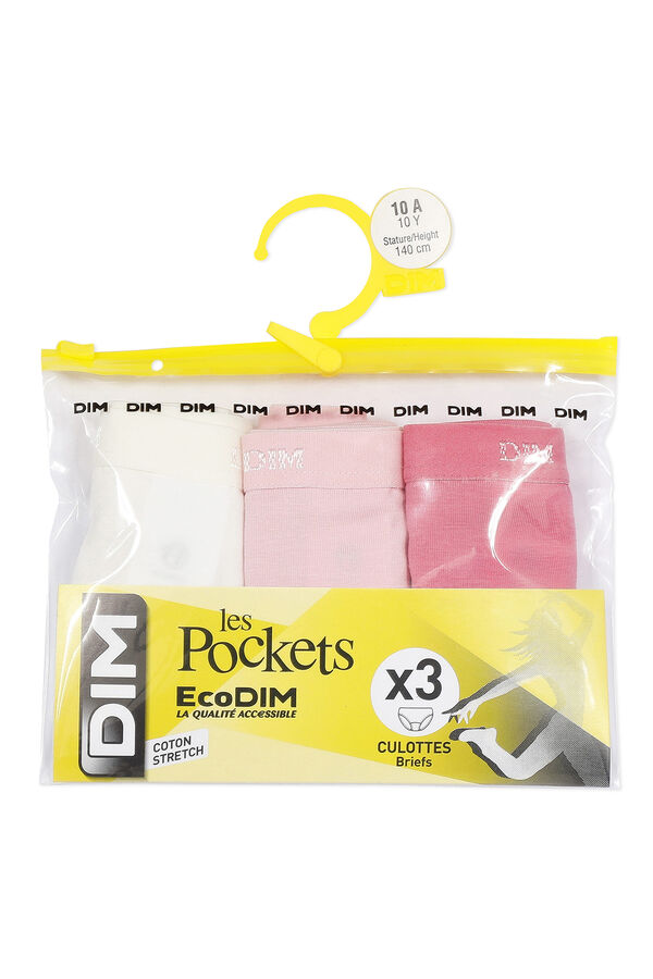 DIM Pack de 3 cuecas de menina em algod&atilde;o com cintura el&aacute;stica bege