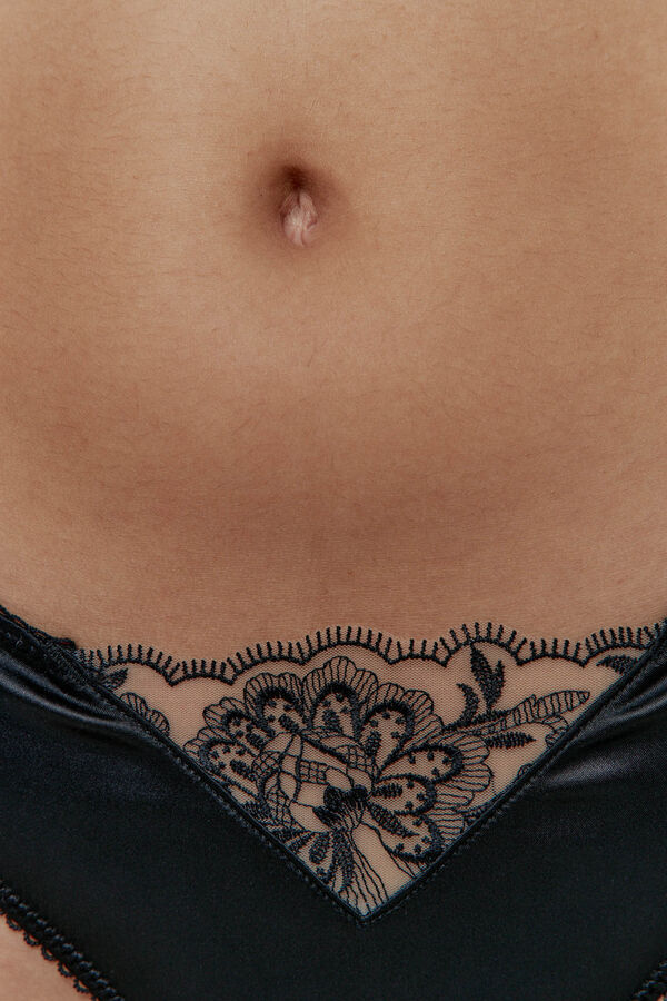 Black Limba Braga brasile&ntilde;a de tul bordado, mesh y micro Dusk negro