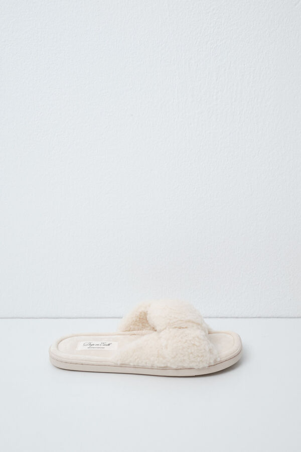 Women'secret White faux shearling knot slippers beige