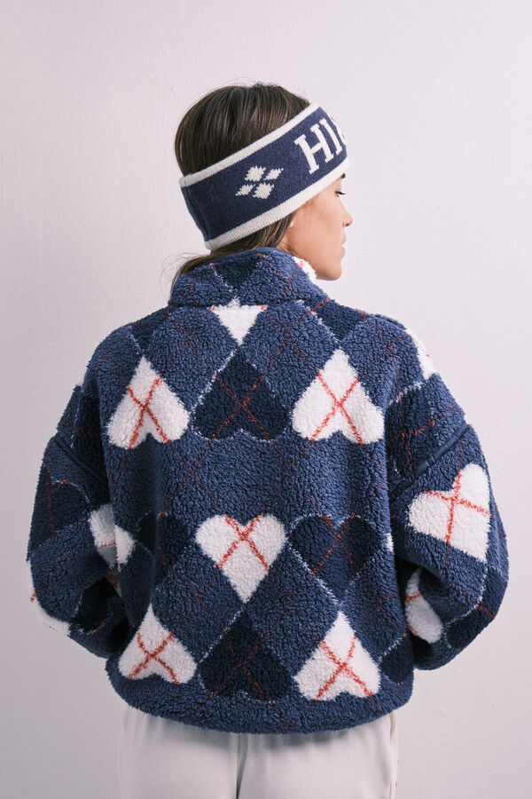 HI&BYE Navy faux shearling heart jacket blue