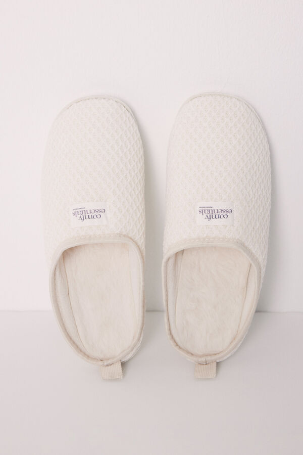 Womensecret Ivory chenille house slippers beige